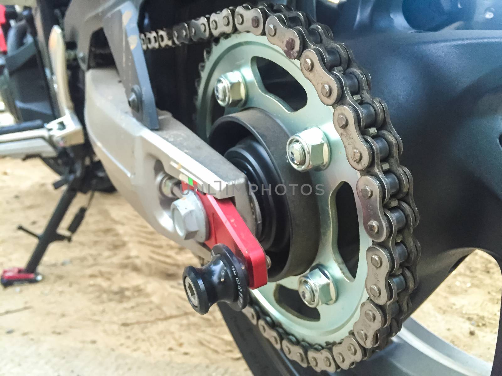 Chains and wheels of Big Bike, motorcycle