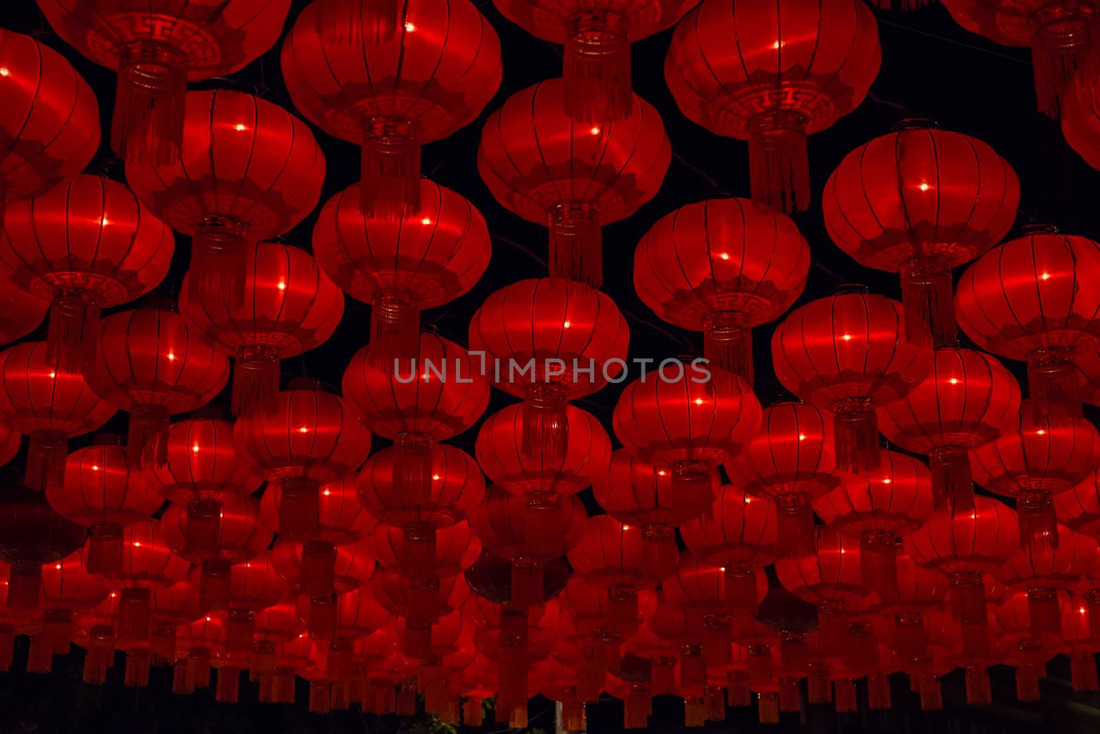 Red lanterns that decorate the place. Chinese New Year