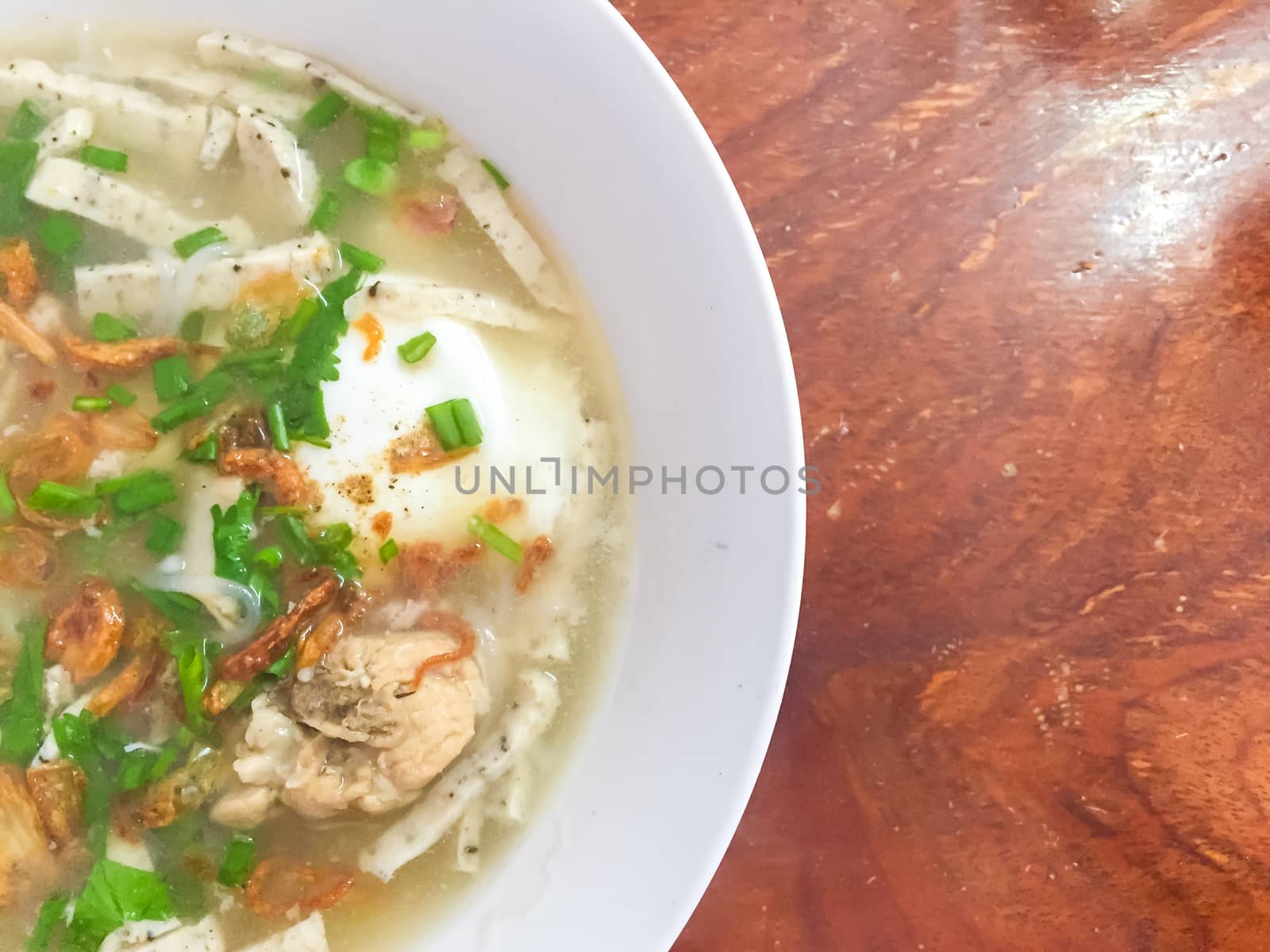 Noodles on wooden table. Asian food, Thai food.