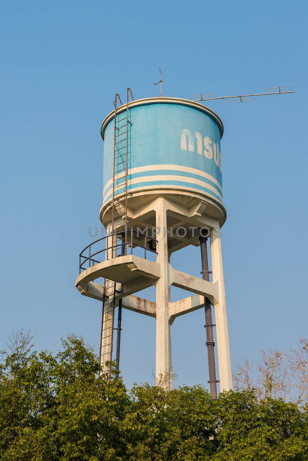 Tank of Water Treatment Plant Water and blue sky background.