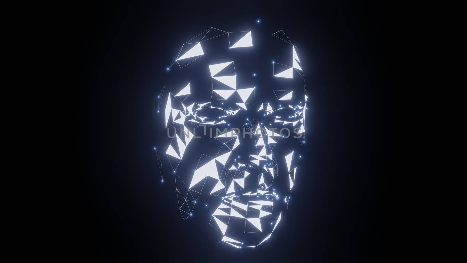 Human face consisting of luminous lines and dots. 3d illustration on a black background