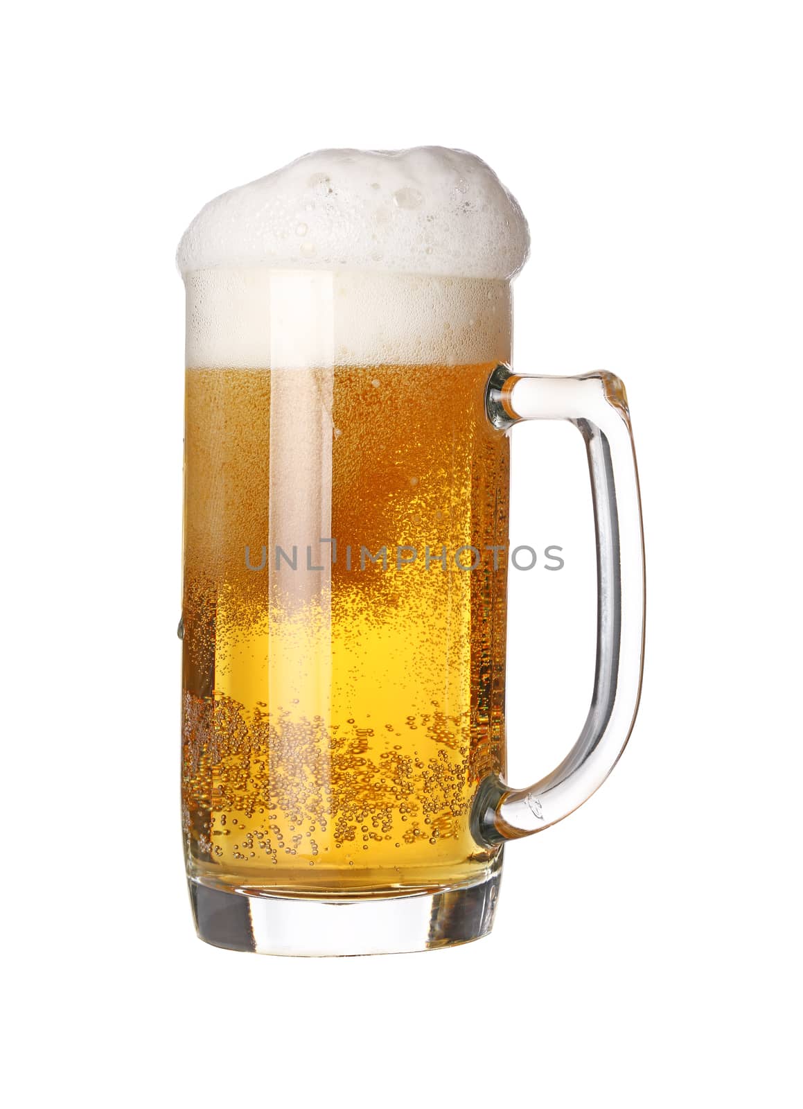 Close up one frothy beer glass isolated on white by BreakingTheWalls