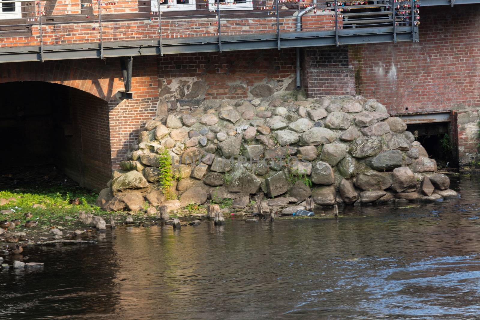 Embankment wall with big stone blocks. For protection against storm surges as well as floods. Used on coasts and rivers for protection