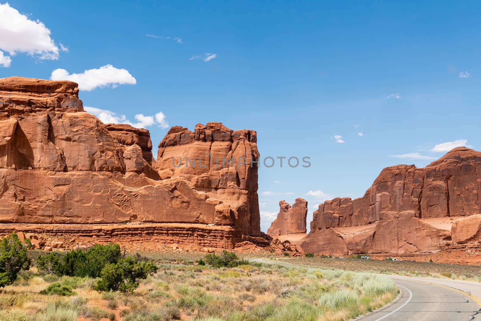 Sandstone formations in the entrance of Arches National Park, Utah by Njean