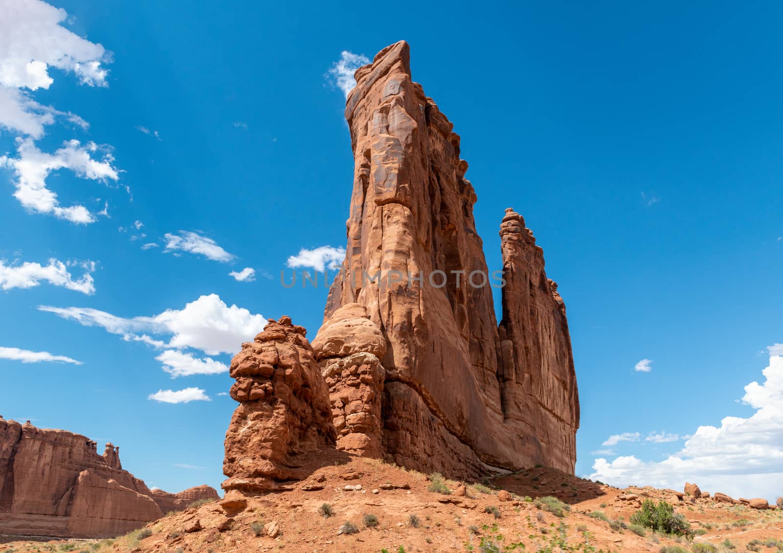 Sandstone formations in the entrance of Arches National Park, Utah