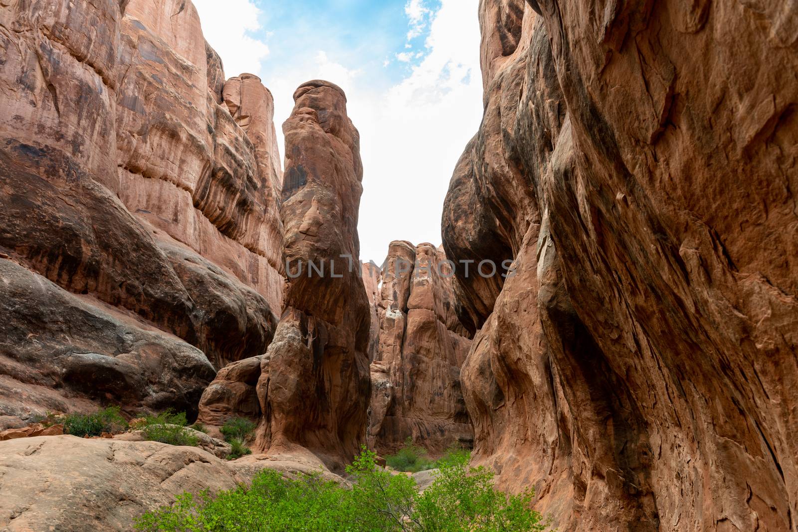 Sandstone formations in Fiery Furnace, Arches National Park, Utah by Njean