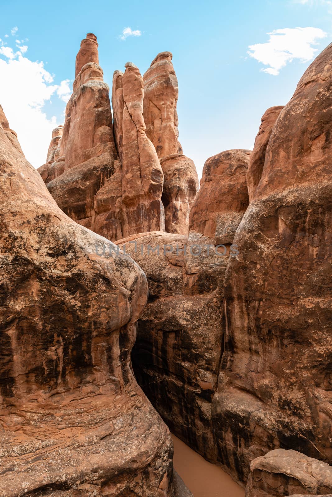 Sandstone formations in Fiery Furnace, Arches National Park, Utah by Njean