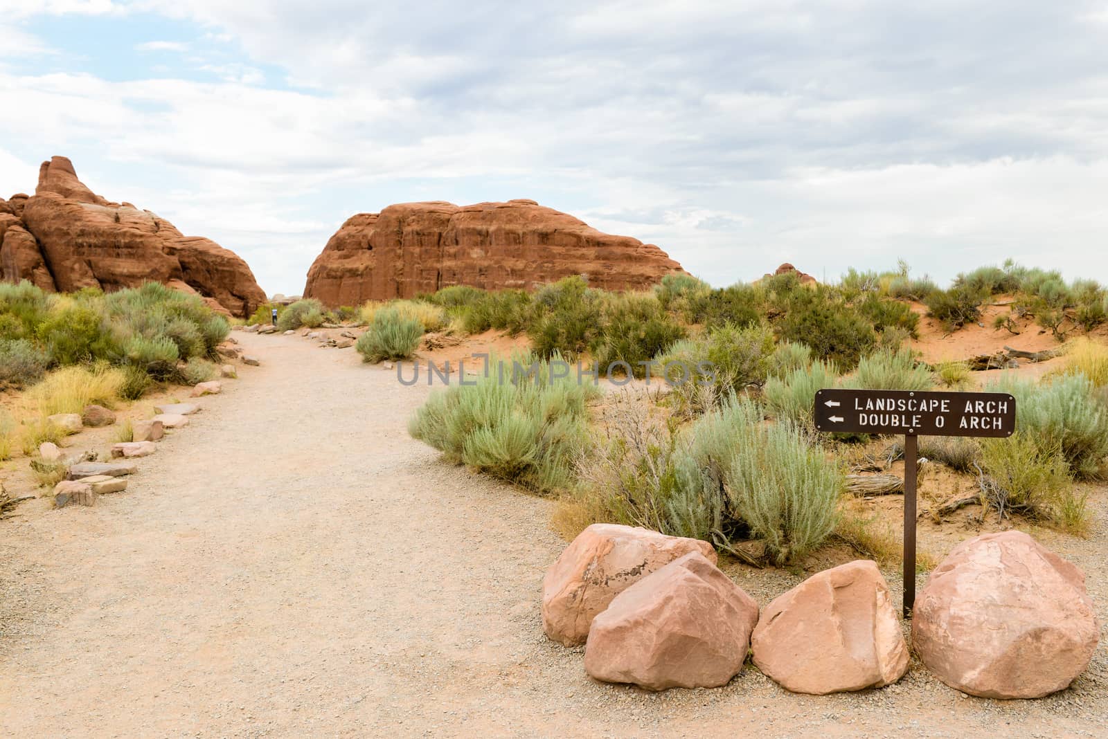 Trail sign on Devils Garden Trail in Arches National Park, Utah by Njean