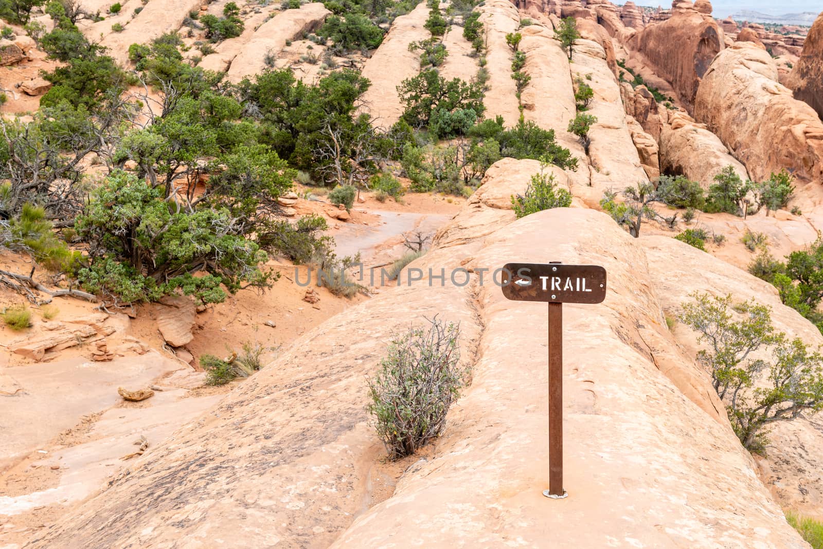 Trail sign on Devils Garden Trail in Arches National Park, Utah by Njean