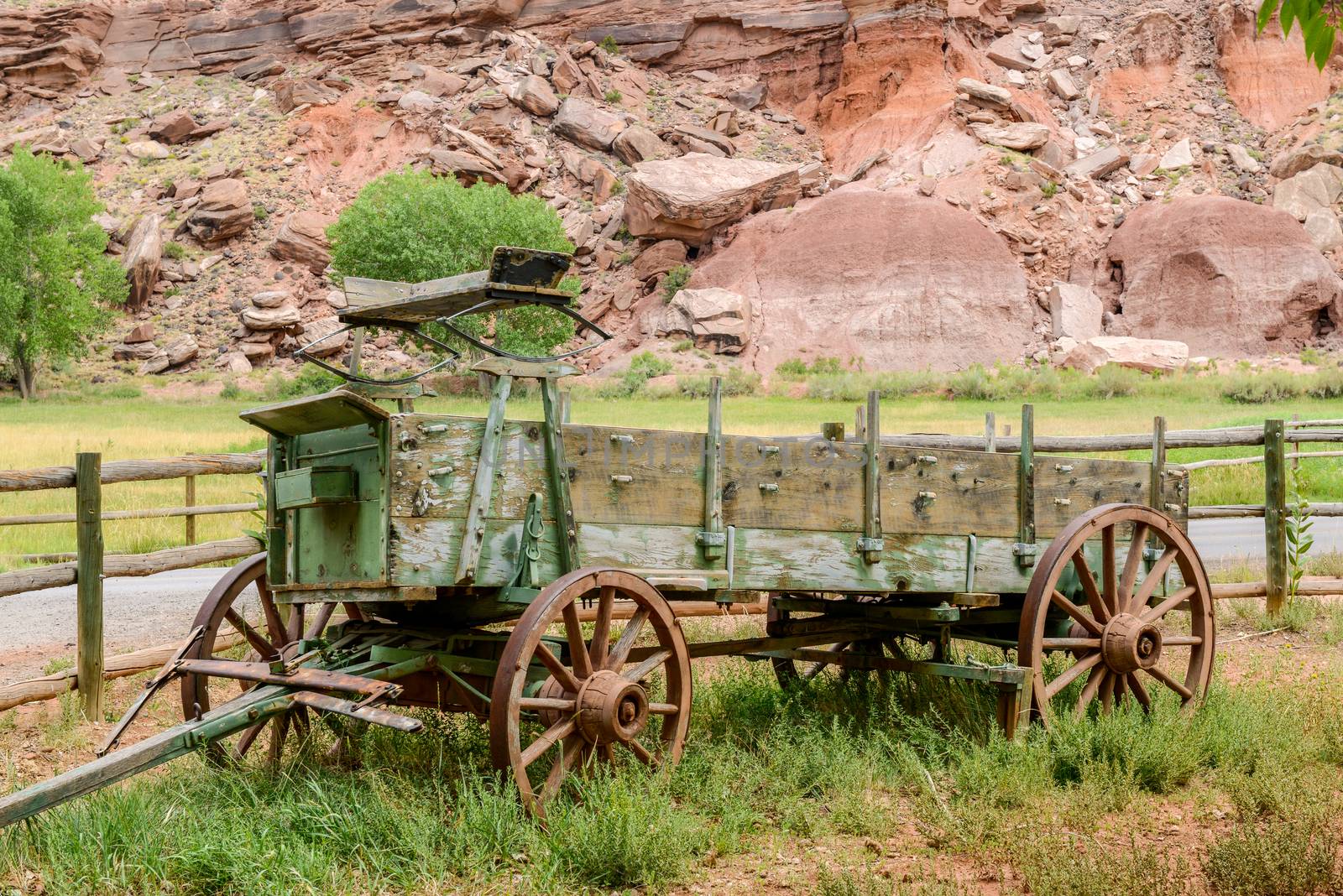 Antique wagon cart in Fruita, Capitol Reef National Park, Utah