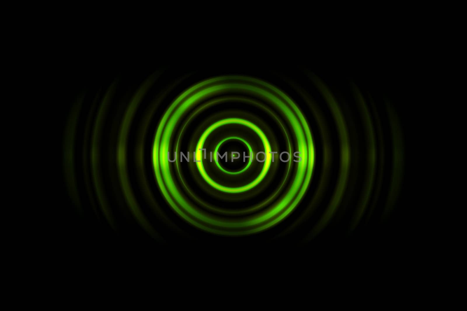 Sound waves oscillating green light with circle spin abstract background