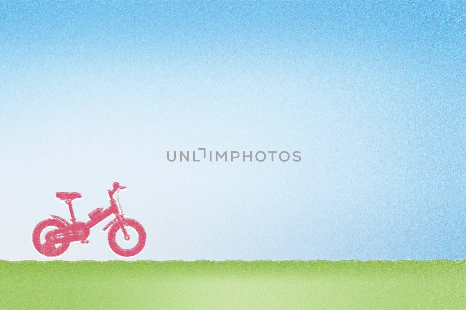 Drawing chalk of kid bicycle with blue sky background