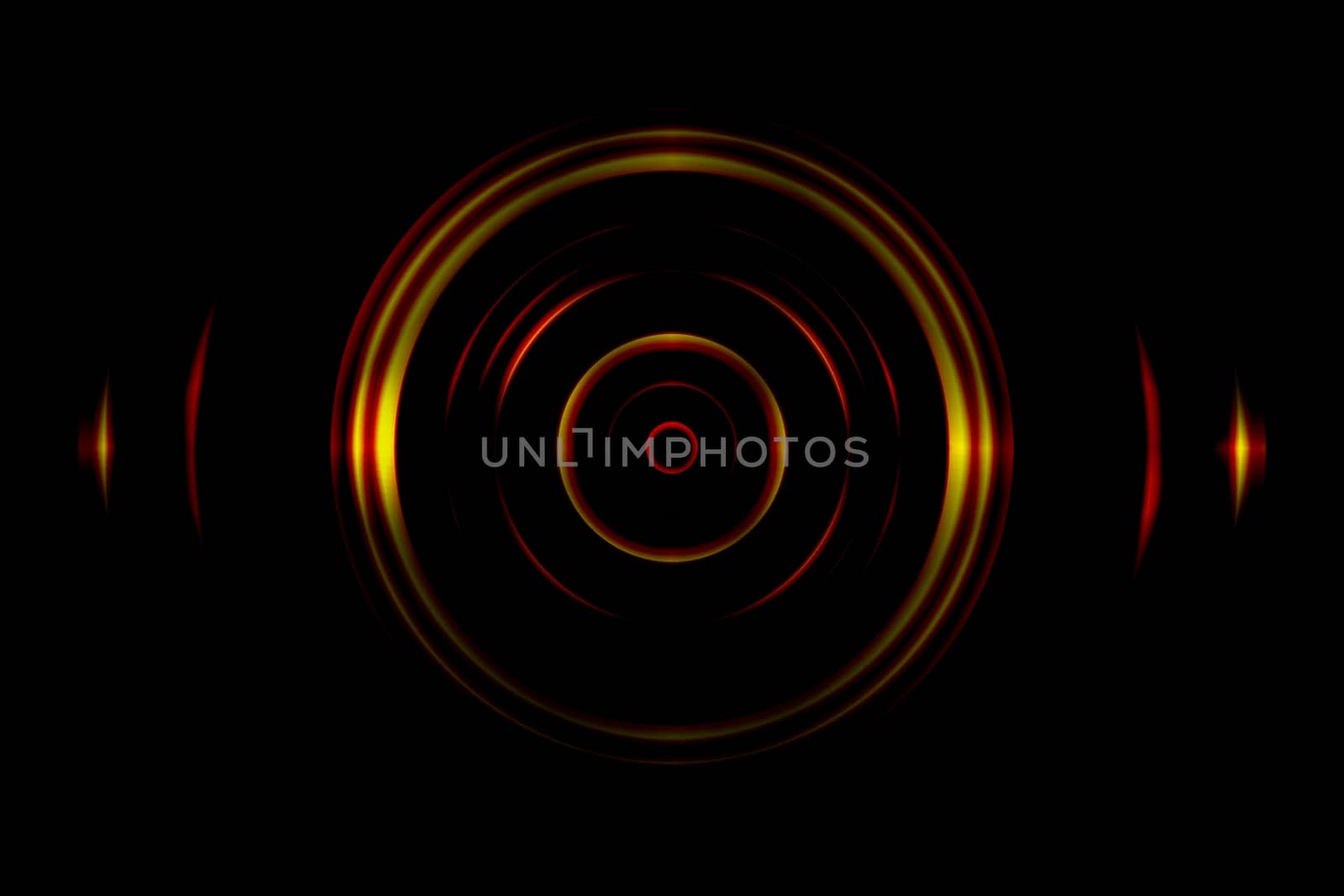 Sound waves oscillating orange light with circle spin abstract background