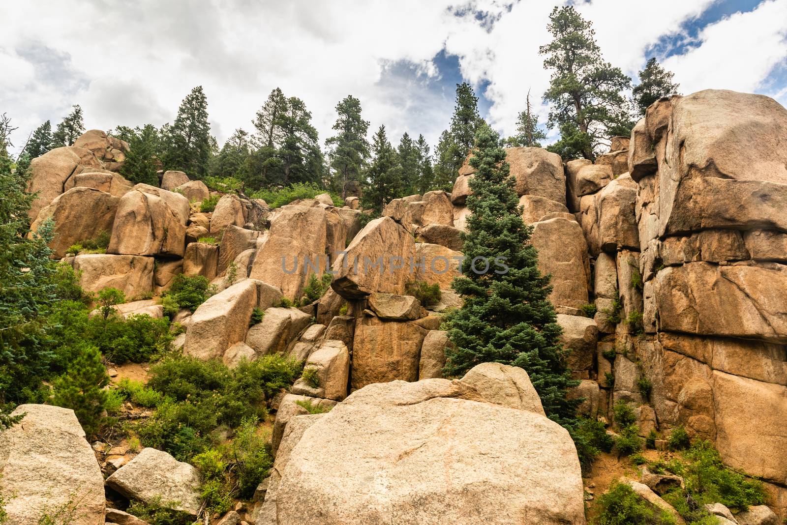 Rocky scenery seen from Pikes Peak Railway in Pike National Forest, Colorado by Njean