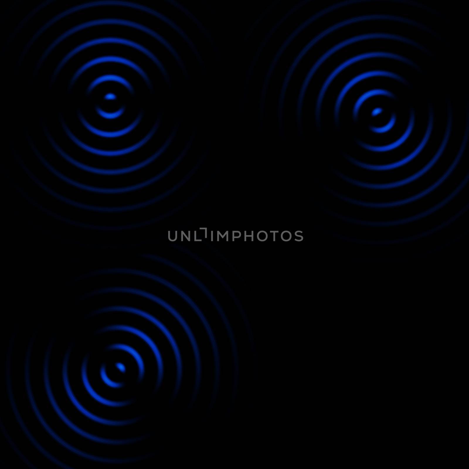 Abstract blue circle sound waves on black background
