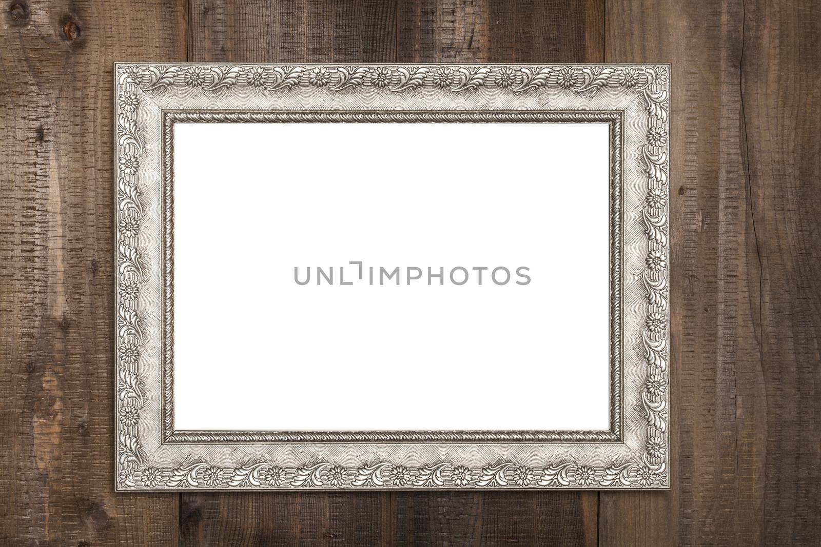 Horizontal Silver Empty Frame on Brown Wood Wall