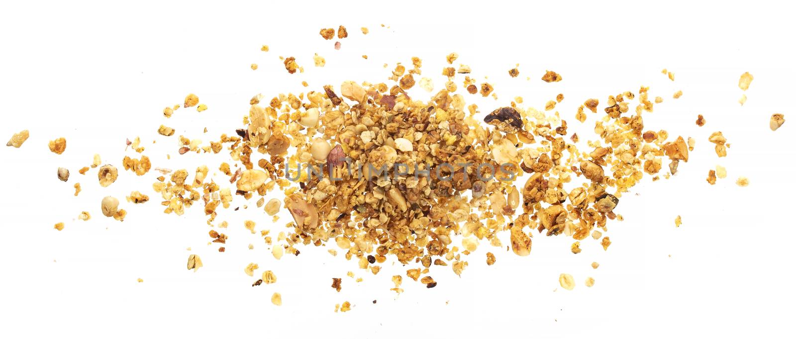 Pile of granola with nuts isolated on white background by xamtiw