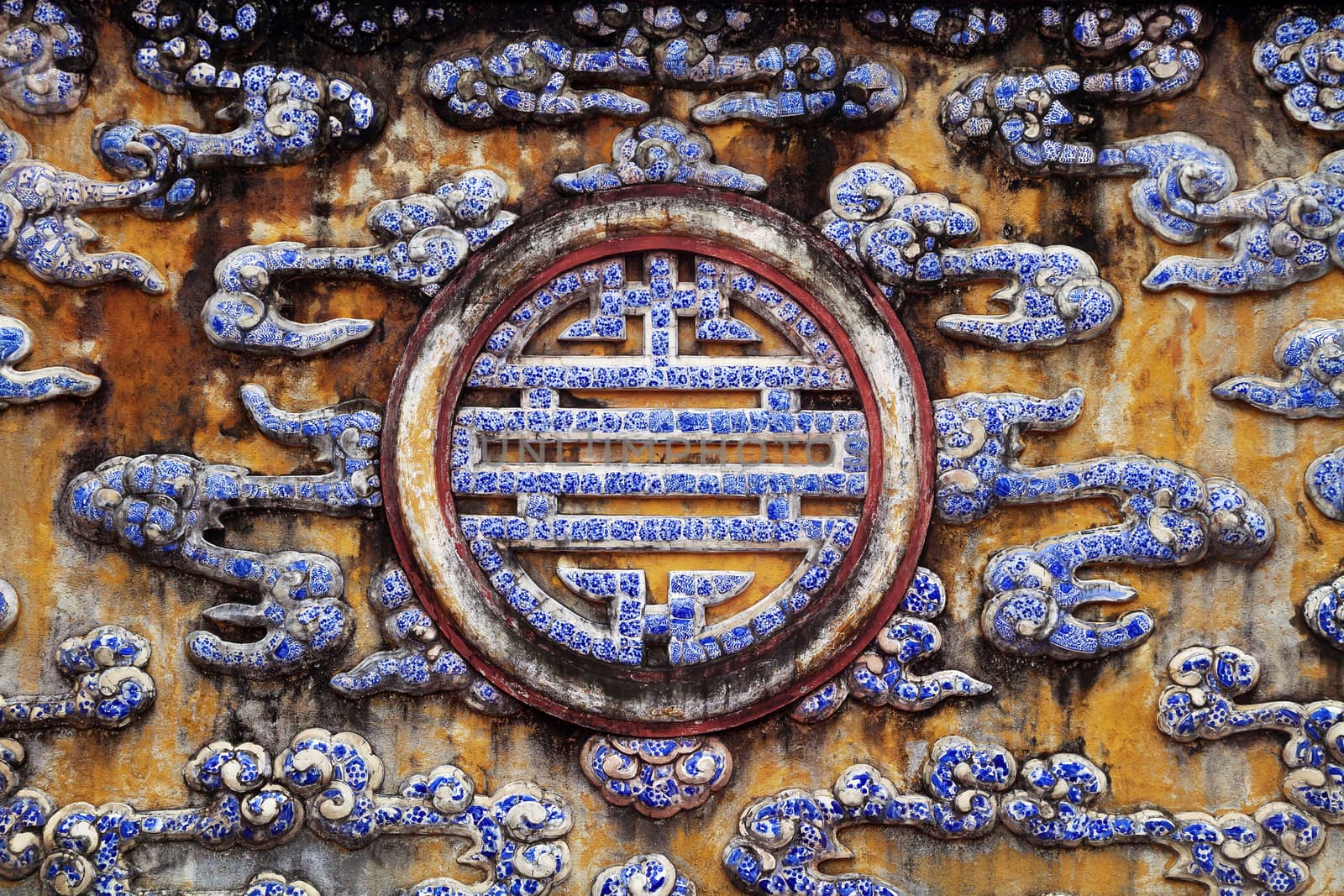 Chinese longevity symbol made of ceramic in Imperial City of Hue, Vietnam