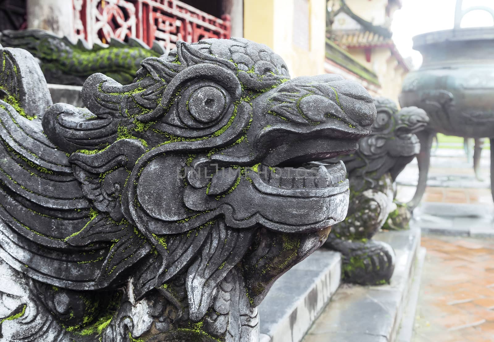 Dragon-shaped handrail in Hue Imperial Palace, Vietnam