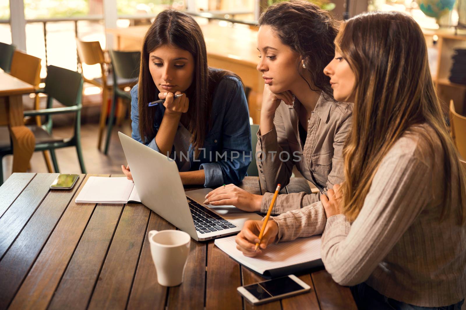 Group of female friends studying together