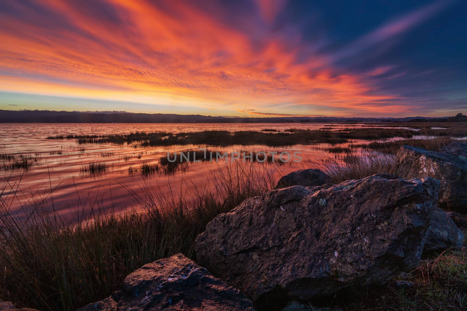 Color image of a beautiful sunrise overlooking Humboldt Bay in Northern California.