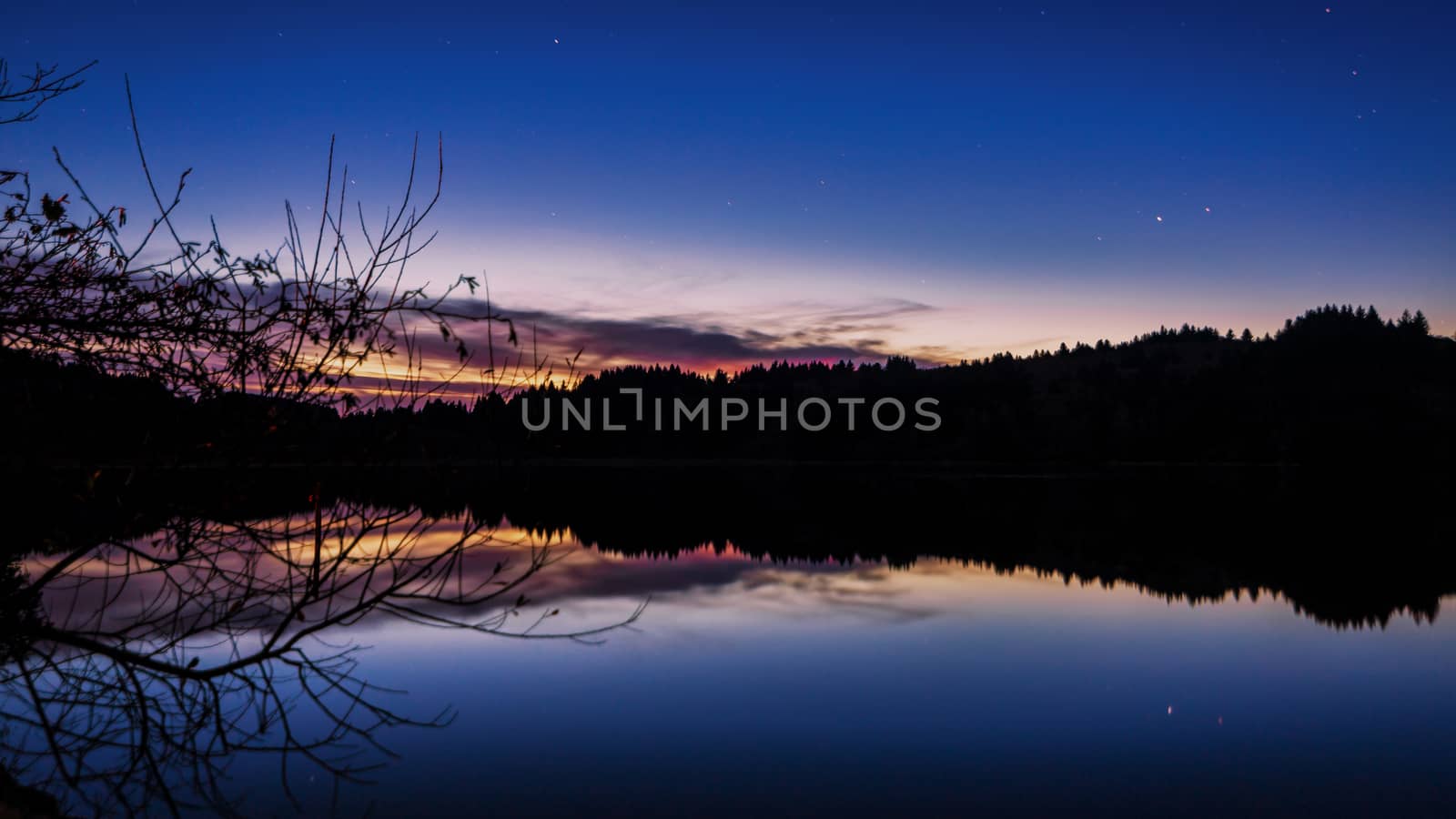Color image of a beautiful blue hour sunset overlooking the Stone Lagoon in Northern California.