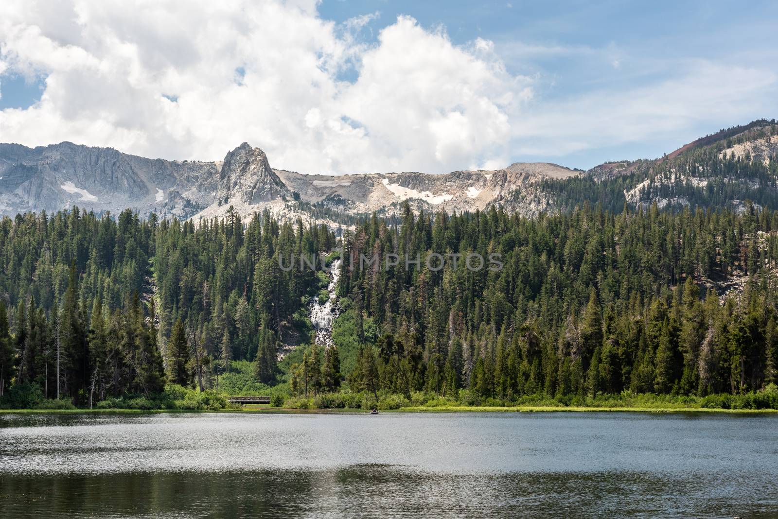 View of Twin Falls and Mammoth Rock from Twin Lakes in Mammoth Lakes, California