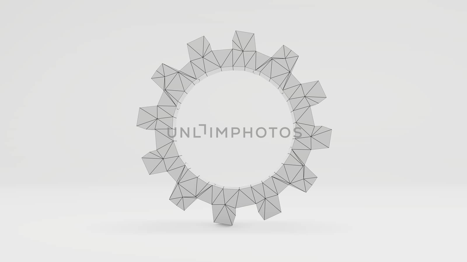 3d gear with a wire-frame texture in a white photo studio. 3d illustration. Concept background for your design