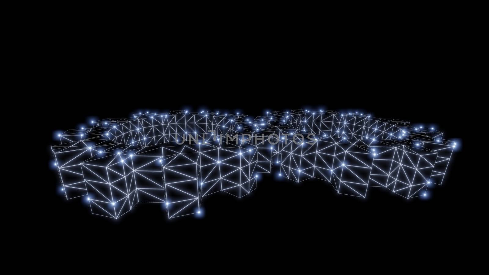 Wire-frame gear with luminous dots. 3d illustration by cherezoff