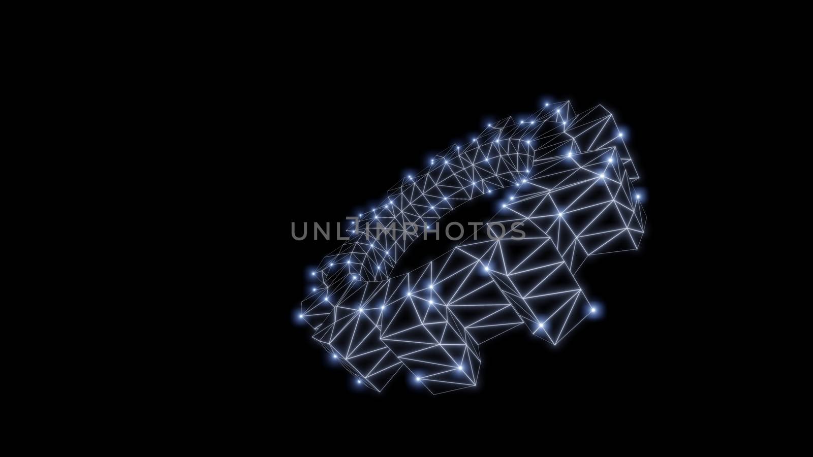 Wire-frame gear with luminous dots. 3d illustration by cherezoff