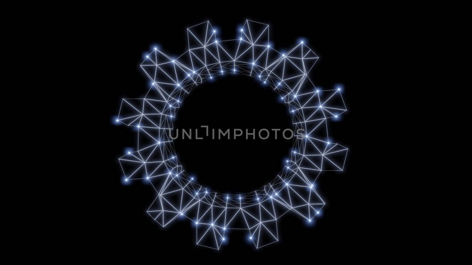 Wire-frame gear with luminous dots. 3d illustration by cherezoff