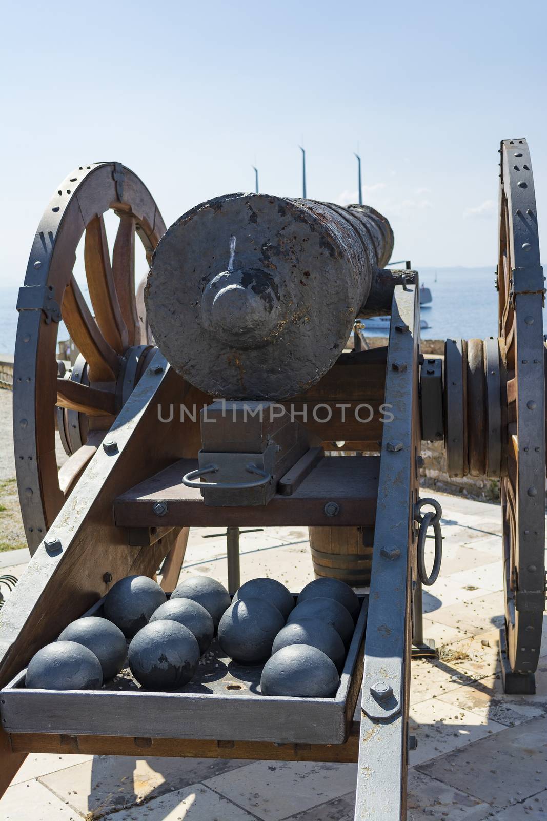 Medieval cannon in the old fortress of Corfu town at Greece.