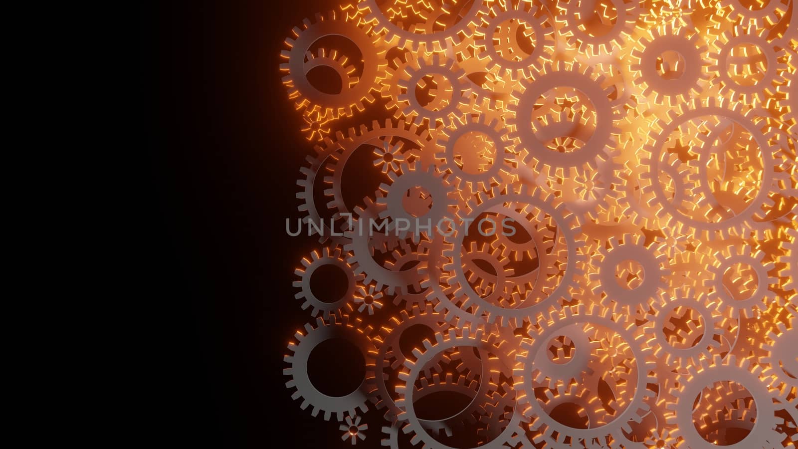 Bright red flash inside a set of gears. 3d illustration by cherezoff