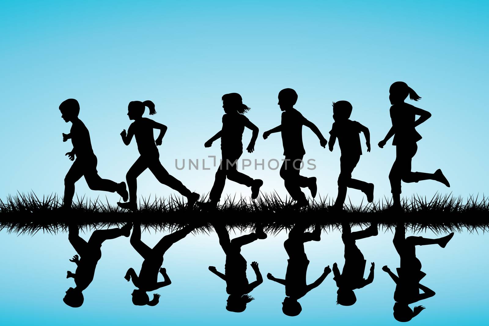 Children silhouettes running outdoor by hibrida13