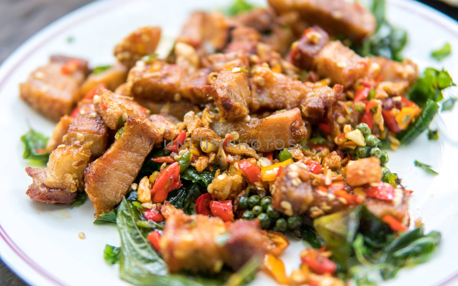 fried basil leave with crispy pork