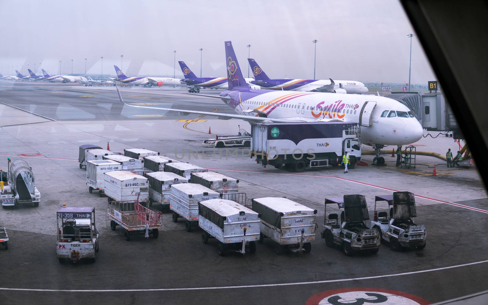 Bangkok, Thailand - November 30, 2018 : View from Terminal Building Suvarnabhumi International Airport in Bangkok. Thailand.