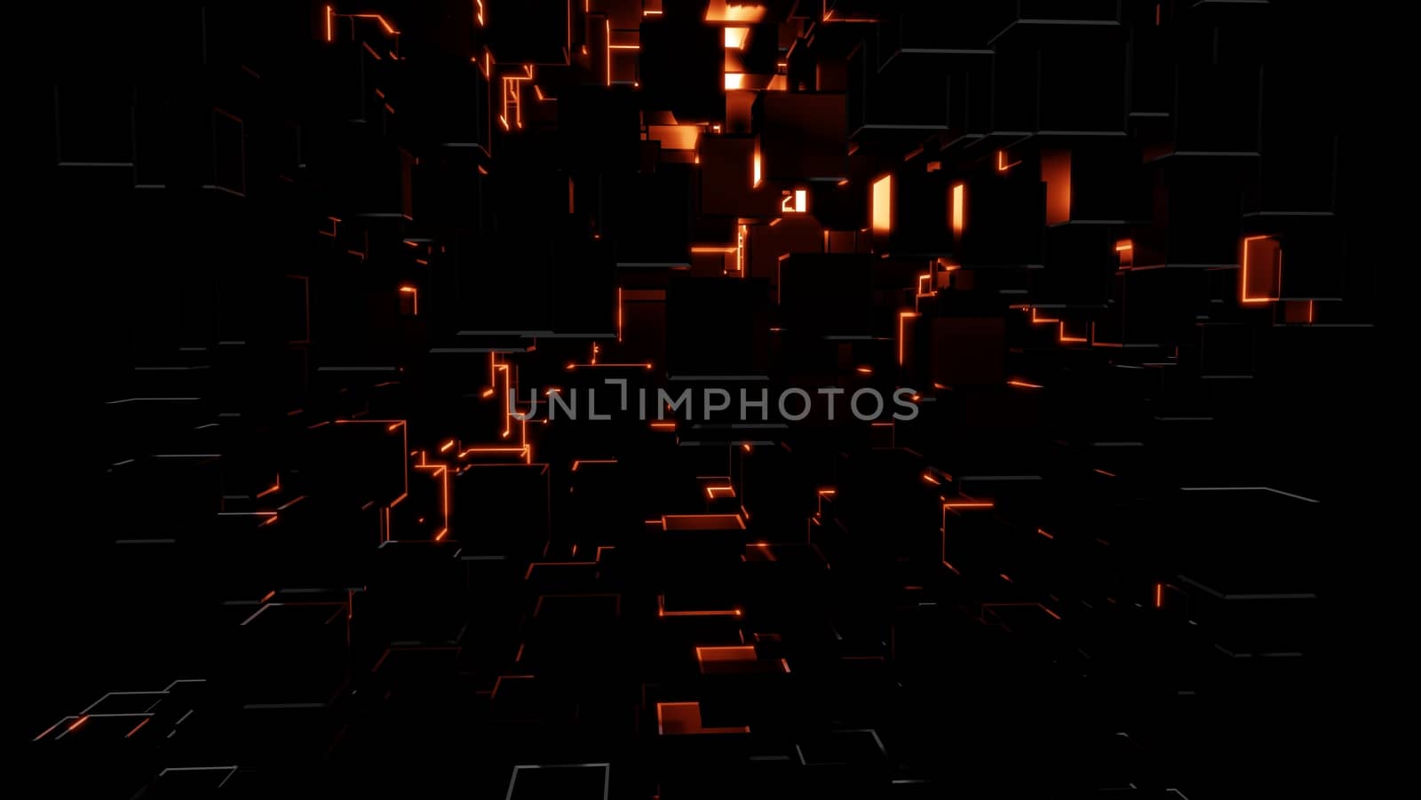 Abstract dark cubes and bright red flashes by cherezoff