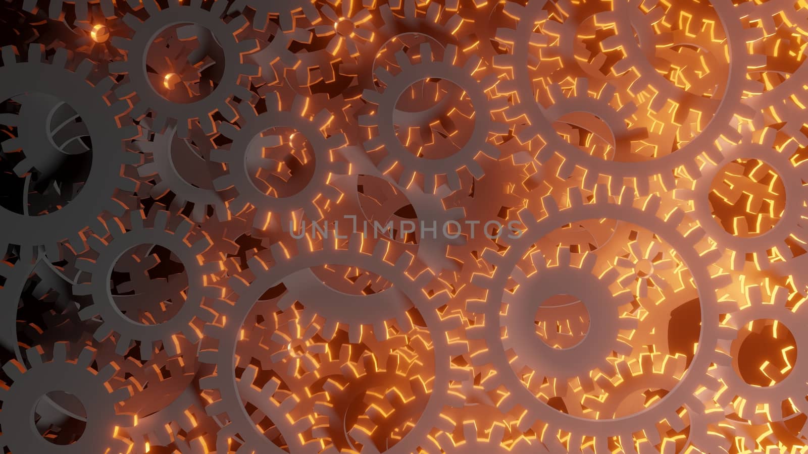 Abstract background for your design. Bright red flash inside a set of gears. 3d illustration