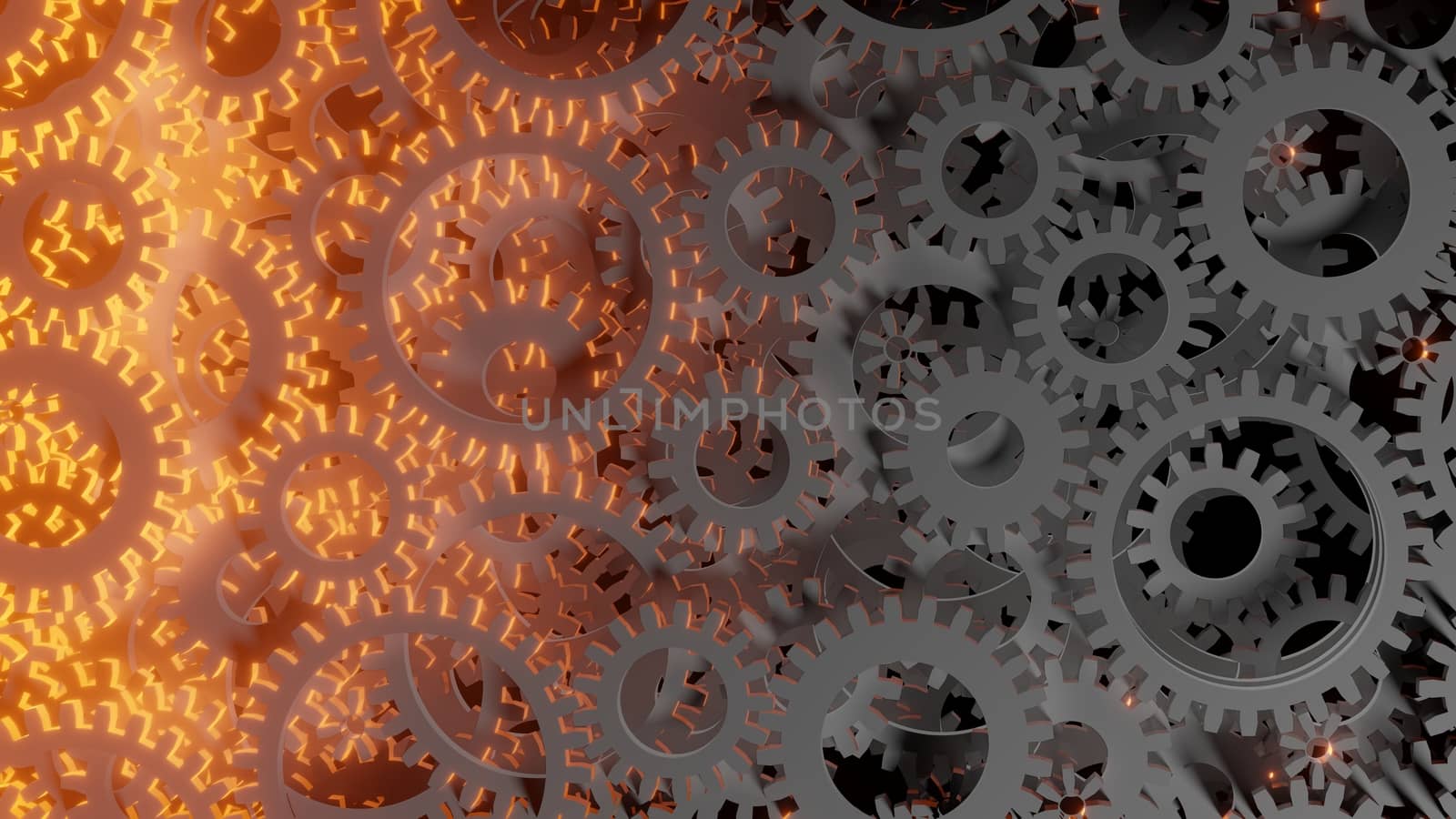 Abstract background for your design. Bright red flash inside a set of gears. 3d illustration