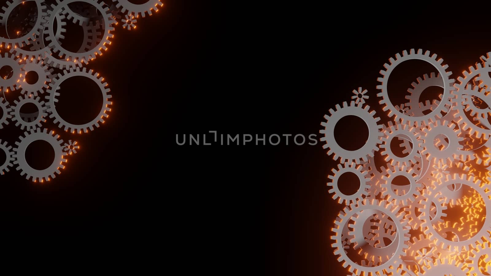 Bright red flash inside a set of gears. 3d illustration by cherezoff