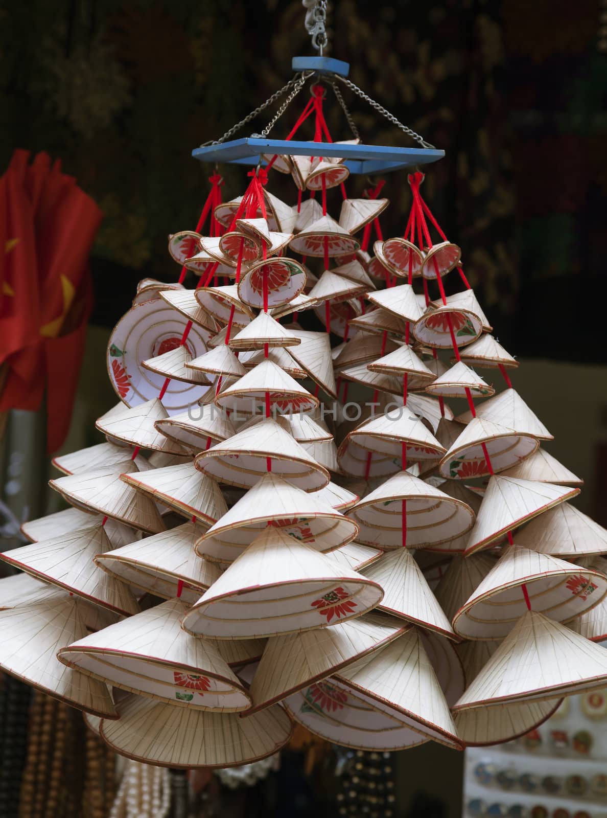 Multi-sized conical Vietnamese hats for sale as a souvenir