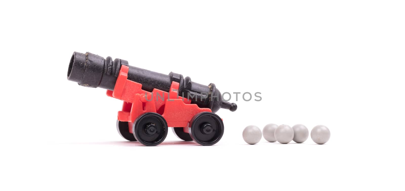 Old plastic toy, canon, isolated on white