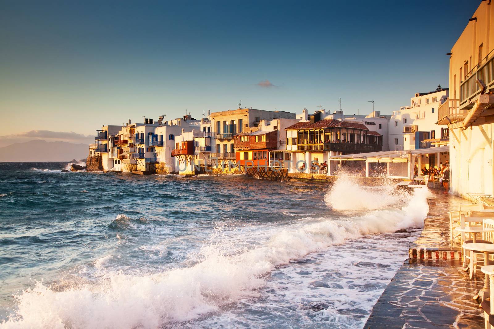 little venice at sunset, mykonos, Greece - luxury travel destiation - greek islands
