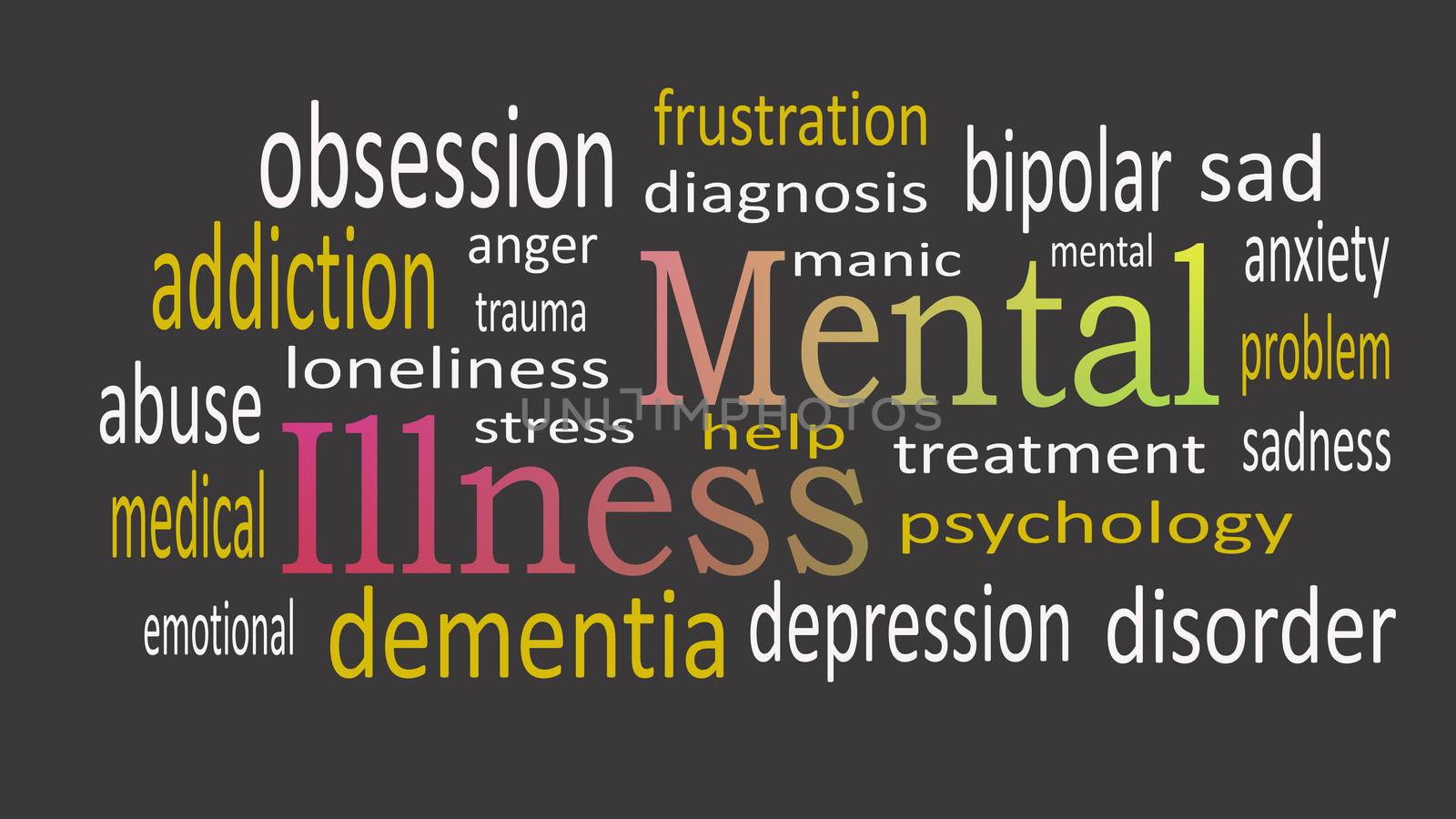 Mental Illness, word cloud concept on black background. by dacasdo