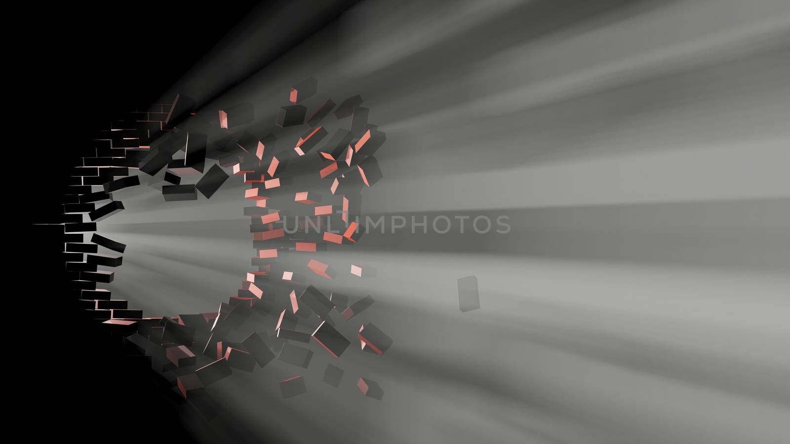 Destruction of a brick wall. Volume light by cherezoff