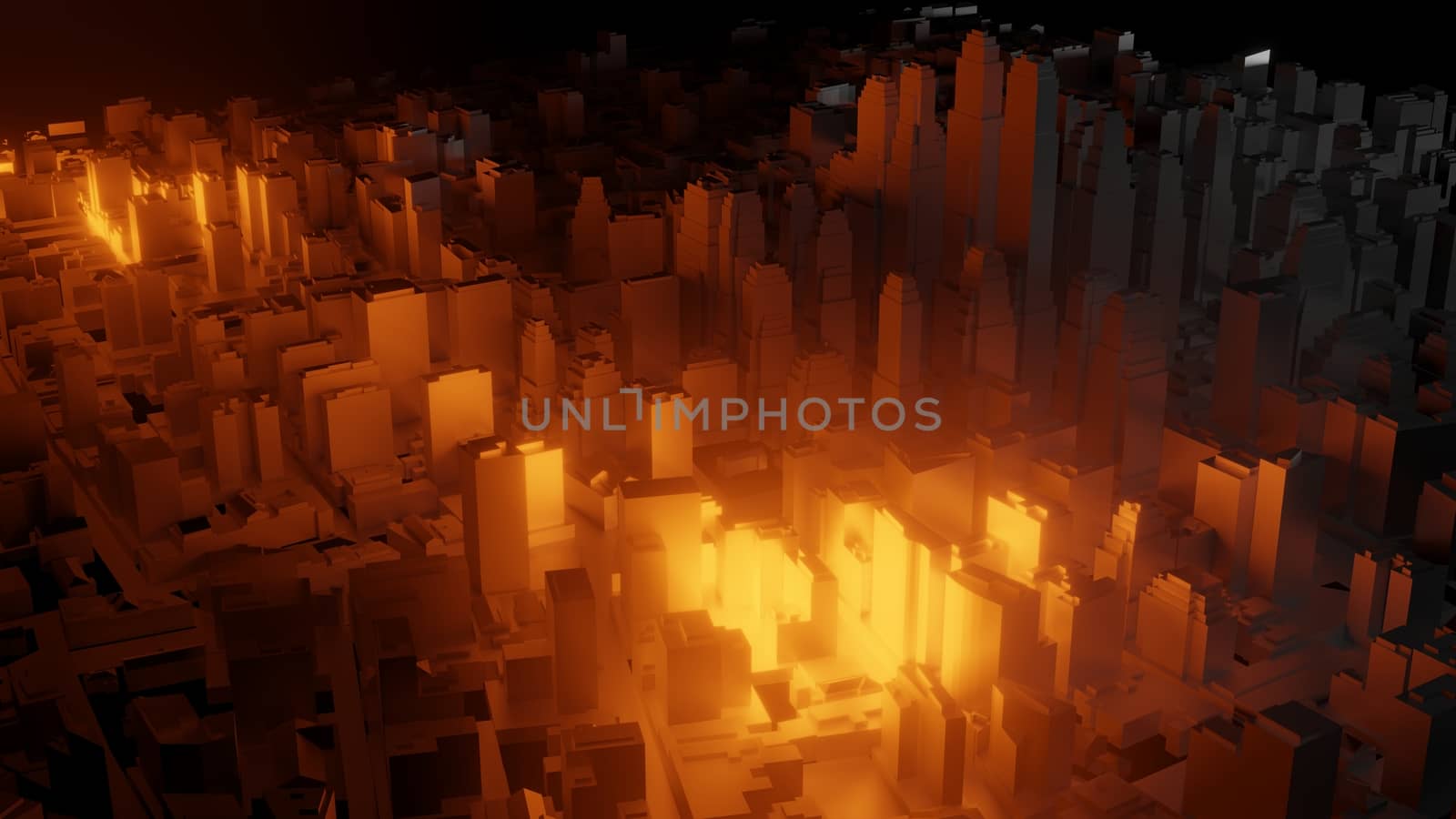 3d city with bright red flashes on a dark background by cherezoff