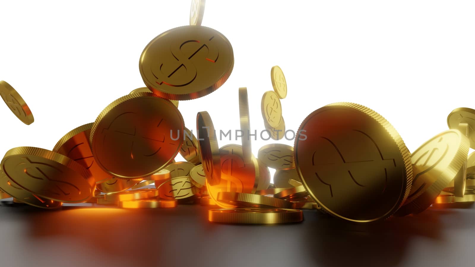 Falling gold coins. The concept of success, making money, winning. 3d illustration