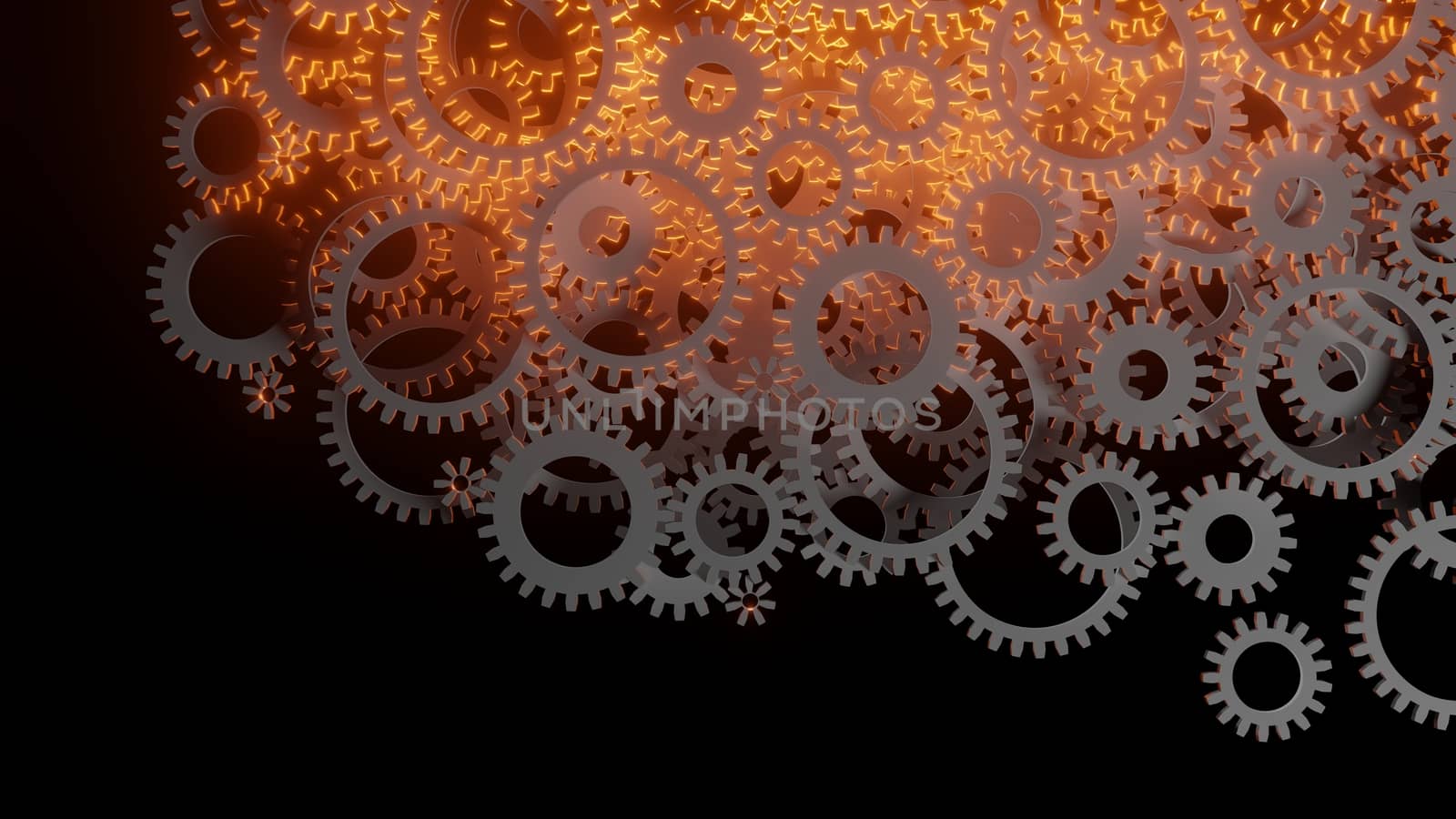 Bright red flash inside a set of gears. 3d illustration by cherezoff