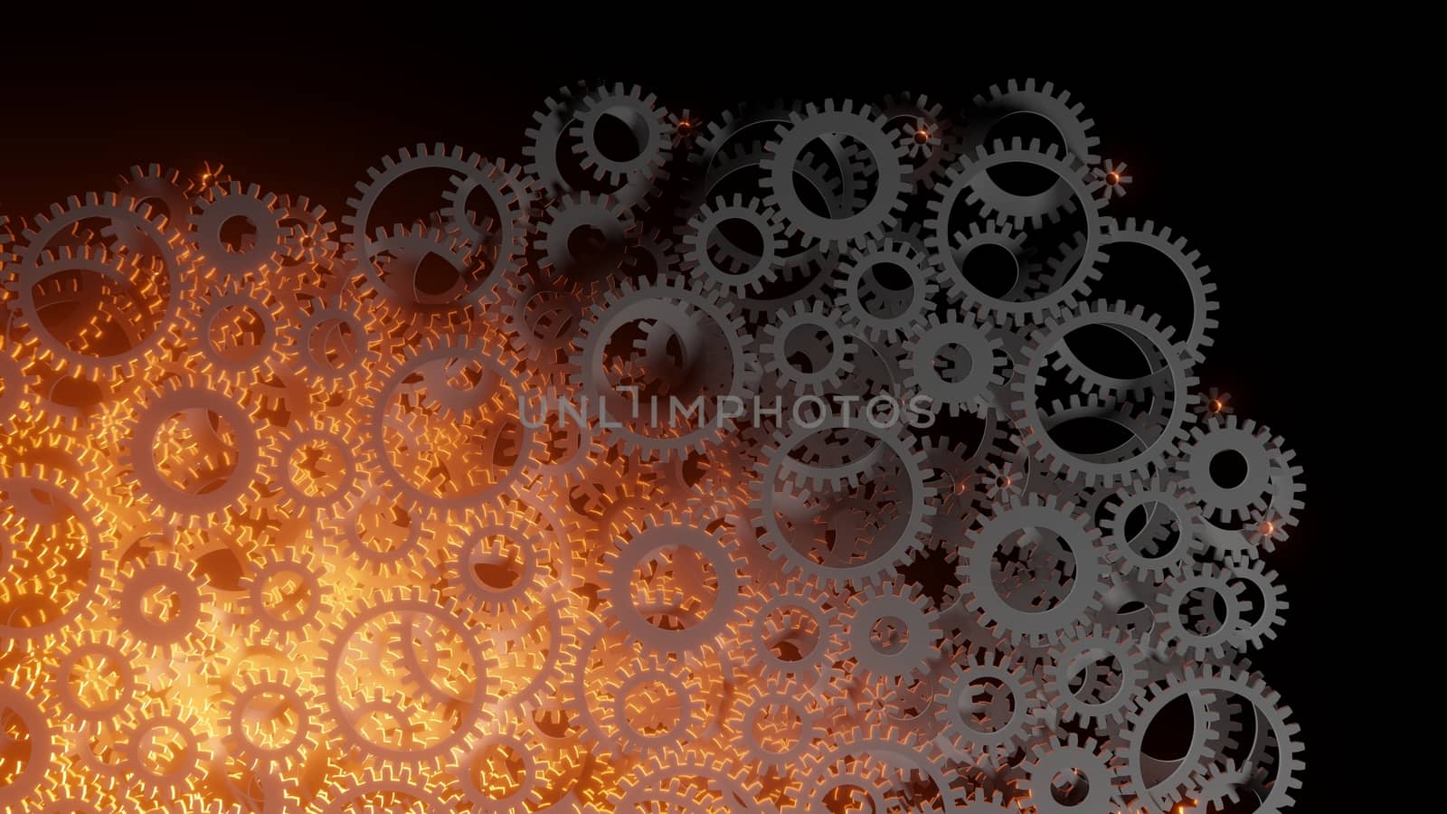 Abstract background for your design. Bright red flash inside a set of gears. 3d illustration