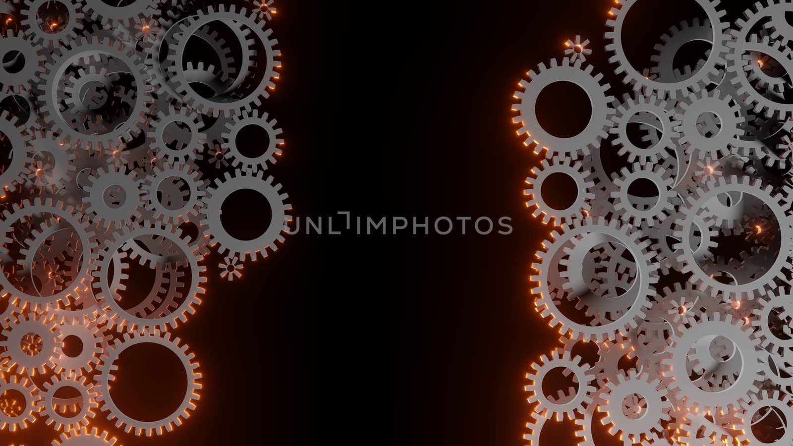 Abstract background for your design. Bright red flash inside a set of gears. 3d illustration